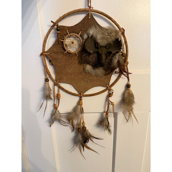Leather Stretched Authentic DreamCatcher W/ Accent Moose - Picture 8 of 8